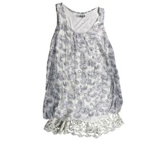 Tendenze Paisley Lace Yoke Mini Dress White Blue Boho Size‎ Medium
